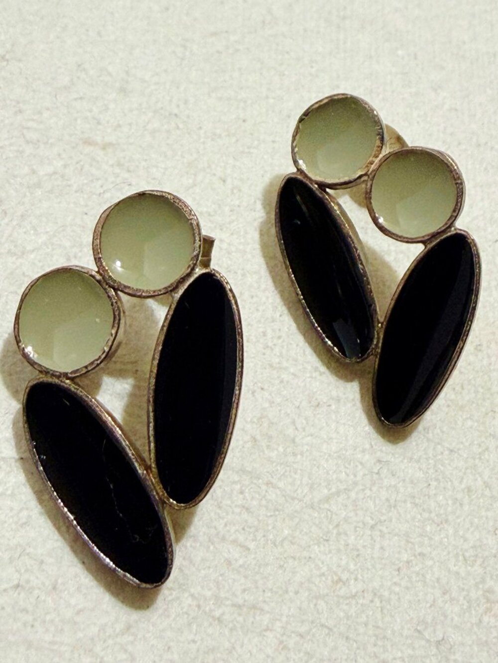Grey Black Enamel Earrings Flower Sterling Silver Unique Handcrafted Post New